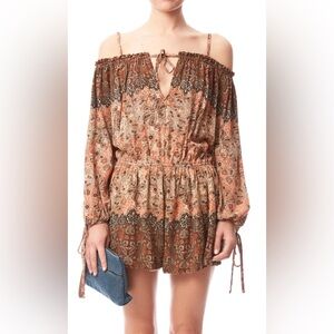 Free People Off-Shoulder Floral Romper - Brown and Orange